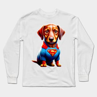 Wiener Hero: Dachshund in Bold Superhero Costume Tee Long Sleeve T-Shirt